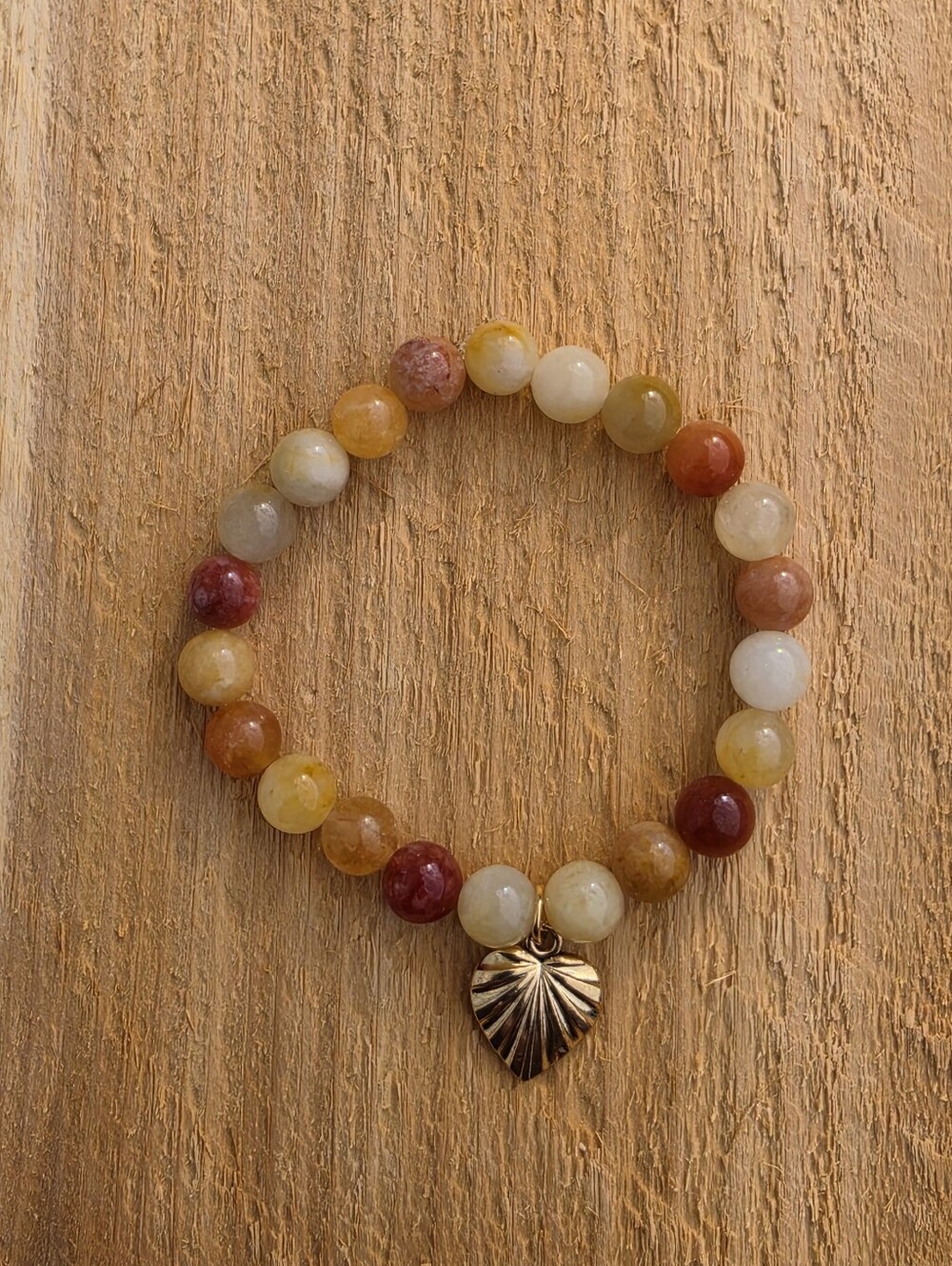 Light Imperial Jade Beaded Bracelet with Heart Charm